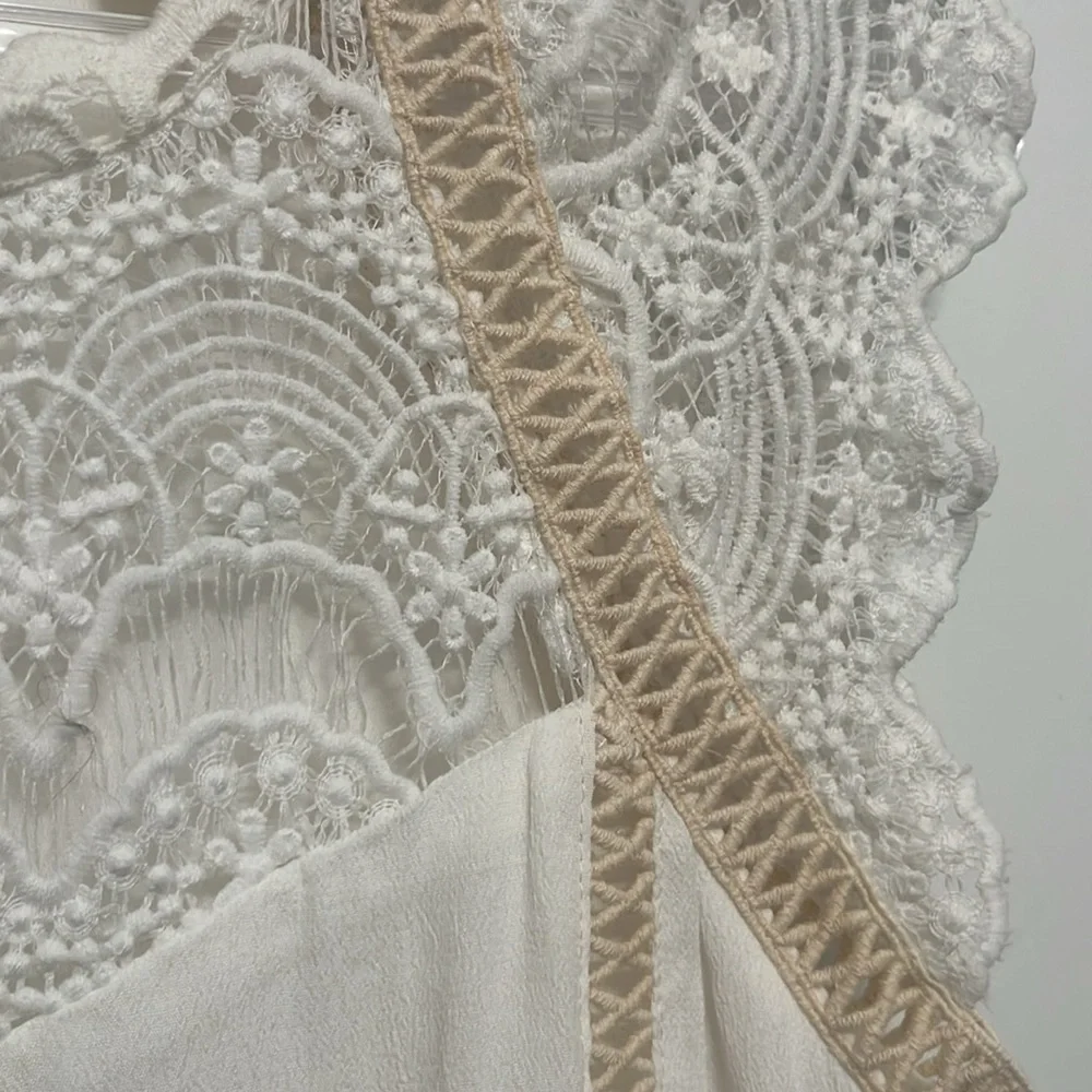 Anthropologie En Elly White Tan Lace Blouse Cottage Romantic Size XS - Picture 5 of 9